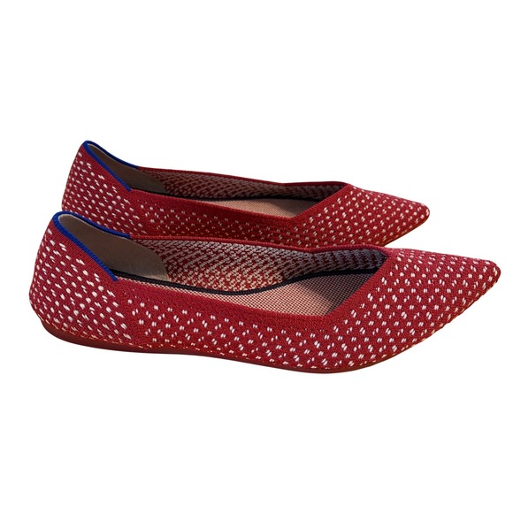 Rothys The Point Red White Knit Pointed Toe Ballet Flats Womens 10.5 Sustainable - Picture 5 of 7